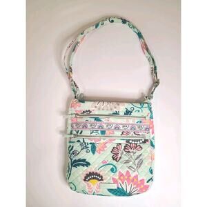 Vera Bradley Triple‎ Zip Hipster purse MINT FLOWERS Snail Floral Aqua Crossbody